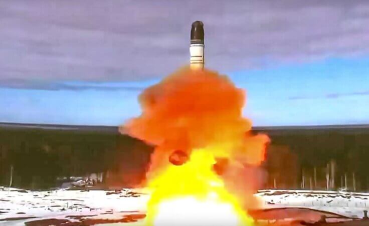 FILE - In this handout photo released by Roscosmos Space Agency Press Service on Wednesday, April 20, 2022, the Sarmat intercontinental ballistic missile is launched from Plesetsk in Russia's northwest. (Roscosmos Space Agency Press Service via AP, File). Such actions have many asking, "Is World War III starting?"