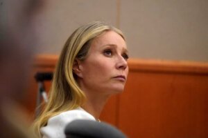 Gwyneth Paltrow sits in court, Wednesday, March 22, 2023, in Park City, Utah. Paltrow is on trial, accused of injuring another skier, leaving him with a concussion and four broken ribs. (AP Photo/Rick Bowmer, Pool)