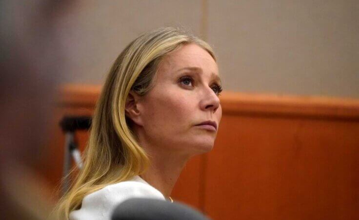 Gwyneth Paltrow sits in court, Wednesday, March 22, 2023, in Park City, Utah. Paltrow is on trial, accused of injuring another skier, leaving him with a concussion and four broken ribs. (AP Photo/Rick Bowmer, Pool)