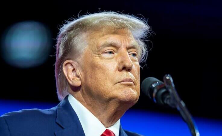 FILE - Former President Donald Trump speaks at the Conservative Political Action Conference, CPAC 2023, March 4, 2023, at National Harbor in Oxon Hill, Md. Trump said in a social media post that he expects to be arrested Tuesday as a New York prosecutor is eyeing charges in a case examining hush money paid to women who alleged sexual encounters with the former president. Trump provided no evidence that suggested he was directly informed of a pending arrest and did not say how he knew of such plans. (AP Photo/Alex Brandon, File)