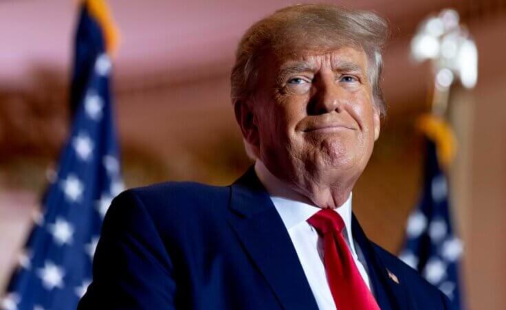 FILE - Former President Donald Trump announces he is running for president for the third time as he smiles while speaking at Mar-a-Lago in Palm Beach, Fla., Nov. 15, 2022. A lawyer for Trump said Thursday, March 30, 2023, that he has been told that the former president has been indicted in New York. (AP Photo/Andrew Harnik, File)