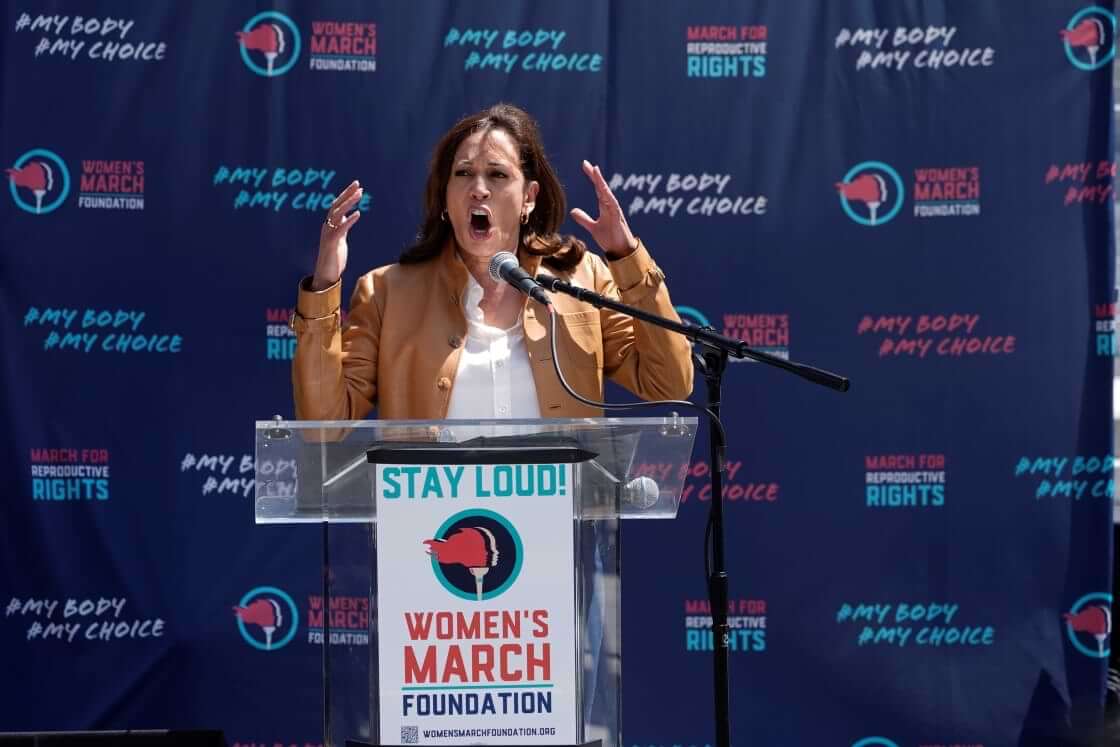 Vice President Kamala Harris gives remarks at the Women's March in Los Angeles Saturday, Apr. 15, 2023. Nationwide rallies come after the U.S. Supreme Court intervened Friday to delay rule changes that would have limited the way the abortion drug mifepristone could be used and dispensed, to give itself more time to review the matter more thoroughly. (AP Photo/Damian Dovarganes)