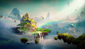 Fantasy video game world with floating islands