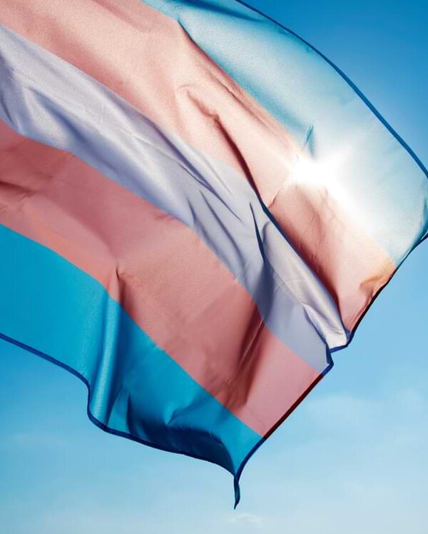 Transgender flag in front of the sun