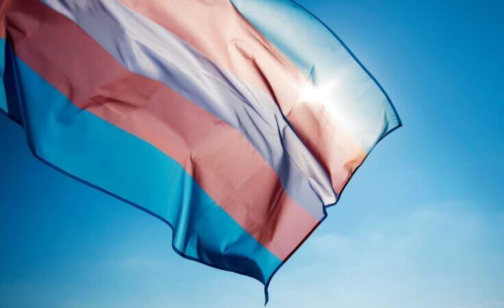 Transgender flag in front of the sun