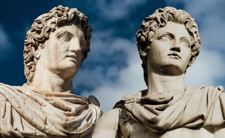Marble statues of Castor and Pollux, "the twin gods as a figurehead" described in Acts 28:11. Composited image of © Only Fabrizio and crisfotolux /stock.adobe.com