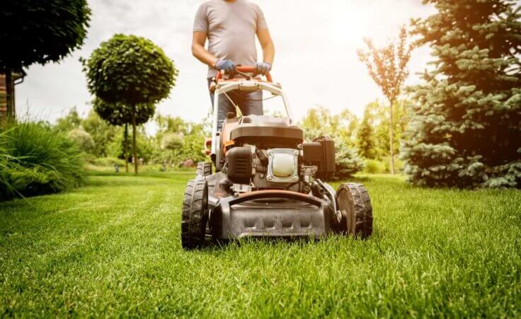 A man mows a green lawn. © By romaset/stock.adobe.com