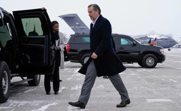 FILE - Hunter Biden, son of President Joe Biden, walks to a motorcade vehicle after stepping off Air Force One with President Biden, Feb. 4, 2023, at Hancock Field Air National Guard Base in Syracuse, N.Y. (AP Photo/Patrick Semansky, File)