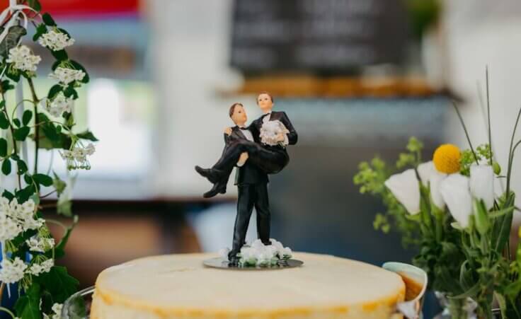 Wedding cake for gay wedding, two grooms