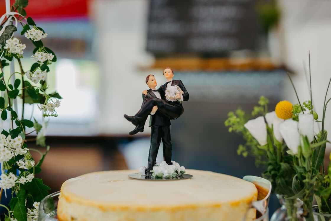 Wedding cake for gay wedding, two grooms