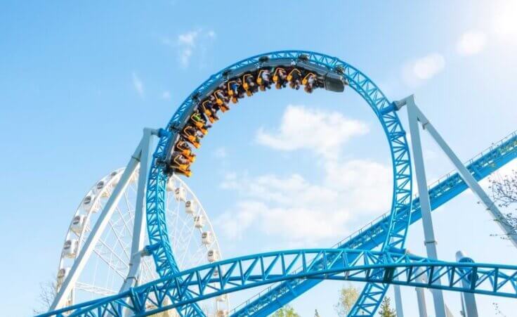 FILE photo: A roller coaster is upside down at the crest of a loop. © By aapsky/stock.adobe.com
