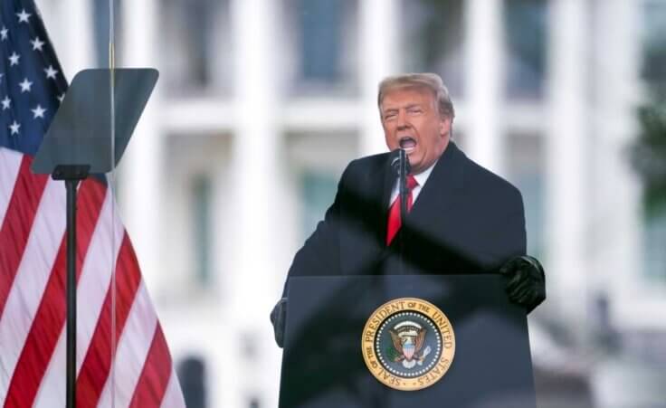 FILE - President Donald Trump speaks during a rally protesting the electoral college certification of Joe Biden as President in Washington, on Jan. 6, 2021 (AP Photo/Evan Vucci, File). Trump is scheduled to appear in a federal court today to face charges that he conspired to subvert the results of the 2020 presidential election.