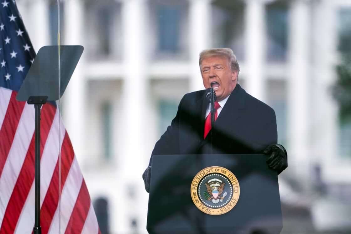 FILE - President Donald Trump speaks during a rally protesting the electoral college certification of Joe Biden as President in Washington, on Jan. 6, 2021 (AP Photo/Evan Vucci, File). Trump is scheduled to appear in a federal court today to face charges that he conspired to subvert the results of the 2020 presidential election.