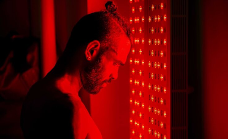 STOCK PHOTO: A man stands in front of an infrared light system similar to what Bryan Johnson uses as part of his "Blueprint" system to attempt to live forever. By Shawn M. Pridgen/stock.adobe.com.