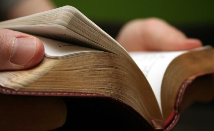 Close-up of an open Bible held by two hands on each side. By Mele Avery/stock.adobe.com