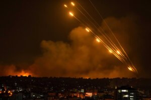 Rockets are fired toward Israel from the Gaza Strip, Sunday, Oct. 8, 2023. (AP Photo/Fatima Shbair). The war in Israel has resulted in more than a thousand casualties so far.