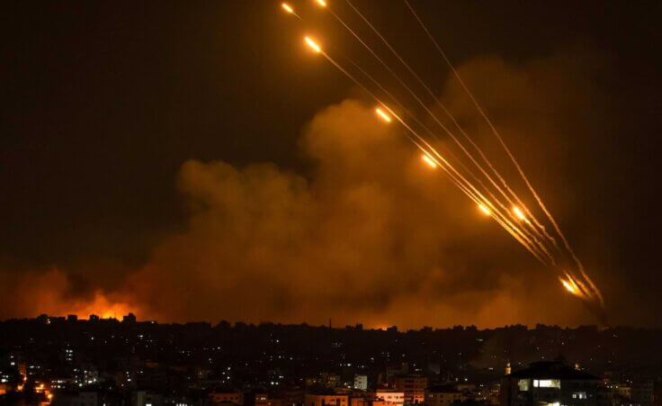 Rockets are fired toward Israel from the Gaza Strip, Sunday, Oct. 8, 2023. (AP Photo/Fatima Shbair). The war in Israel has resulted in more than a thousand casualties so far.