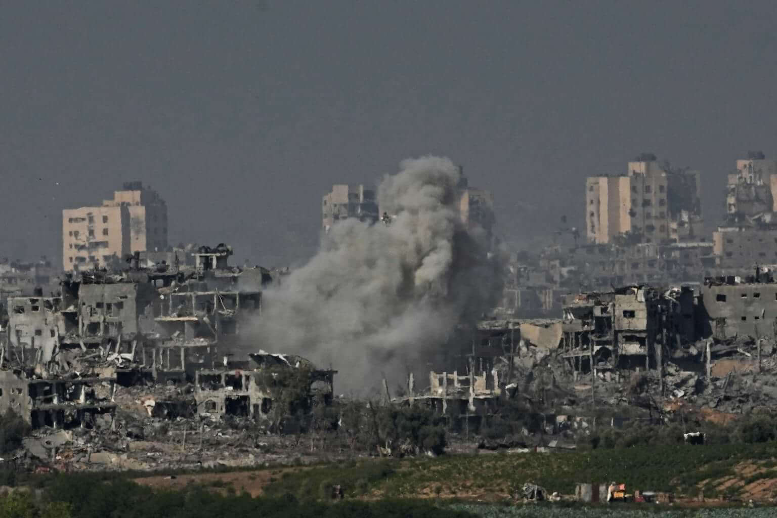Smoke rises following an Israeli airstrike in the Gaza Strip, as seen from southern Israel, Tuesday, Oct. 31, 2023. (AP Photo/Ariel Schalit)