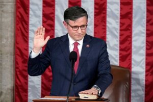 Rep. Mike Johnson, R-La., takes the oath to be the new House speaker from the Dean of the House Rep. Hal Rogers, R-Ky., at the Capitol in Washington, Wednesday, Oct. 25, 2023. (AP Photo/Alex Brandon)