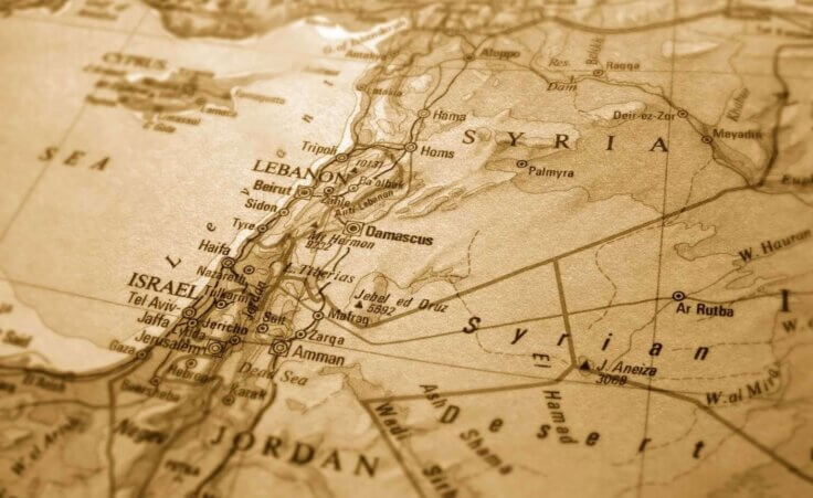 A map of Israel depicting Israel, Syria, Lebanon, and Jordan. By Sean Gladwell/stock.adobe.com