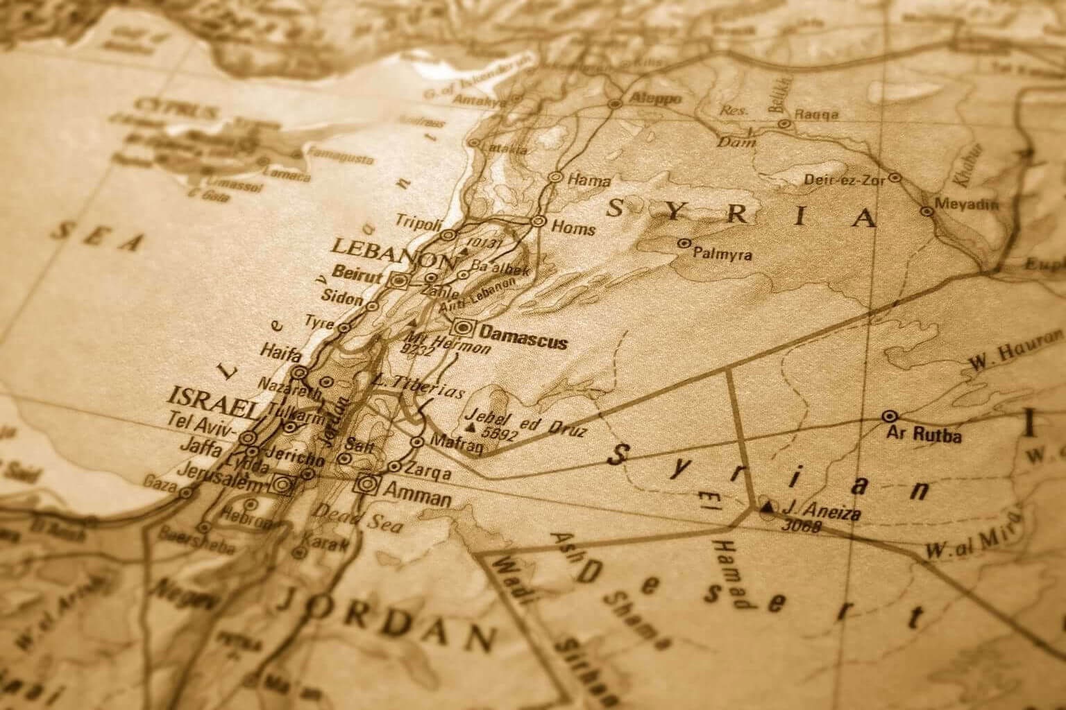 A map of Israel depicting Israel, Syria, Lebanon, and Jordan. By Sean Gladwell/stock.adobe.com