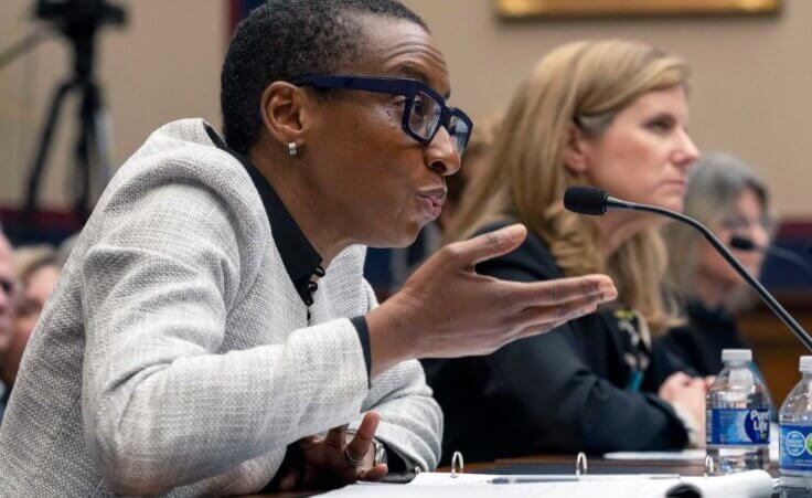 Harvard President Claudine Gay, left, speaks as University of Pennsylvania President Liz Magill listens, during a hearing of the House Committee on Education on Capitol Hill, Tuesday, Dec. 5, 2023 in Washington (AP Photo/Mark Schiefelbein). Their answers regarding hate speech sparked widespread disapproval.