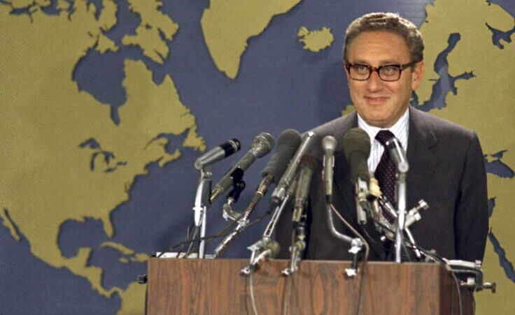 Henry Kissinger at the state dept. after hearing of his winning of the Nobel Prize on Oct. 16, 1973. (AP Photo/JD)