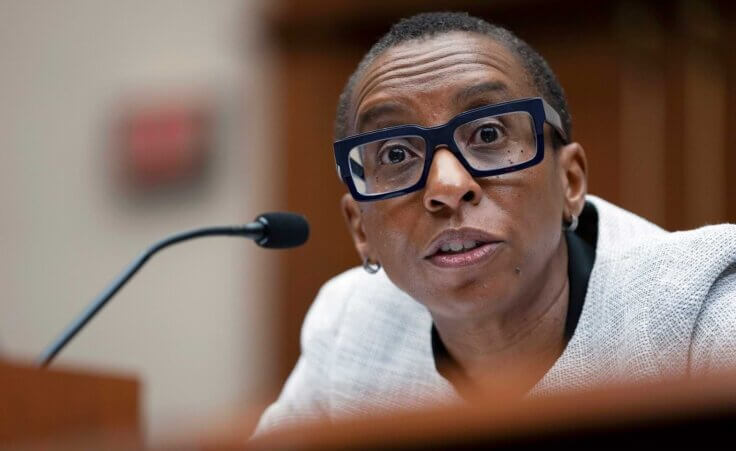 FILE - Harvard University President Claudine Gay speaks during a hearing of the House Committee on Education on Capitol Hill, Dec. 5, 2023, in Washington. Gay resigned Tuesday, Jan. 2, 2024, amid plagiarism accusations and criticism over testimony at a congressional hearing where she was unable to say unequivocally that calls on campus for the genocide of Jews would violate the school’s conduct policy. (AP Photo/Mark Schiefelbein, File)