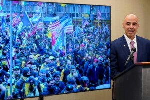 U.S. Attorney for the District of Colombia Matthew Graves speaks about the unfolding of the January 6 Capitol riot during a presentation ahead of this year's third anniversary in Washington, Thursday, Jan. 4, 2024. (AP Photo/Susan Walsh)