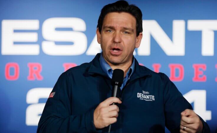 FILE - Republican presidential candidate Florida Gov. Ron DeSantis speaks during a campaign event, Jan. 17, 2024, in Hampton, N.H. DeSantis has suspended his Republican presidential campaign after a disappointing showing in Iowa's leadoff caucuses. (AP Photo/Michael Dwyer, File)