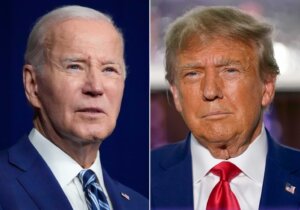 In this combination of photos, President Joe Biden speaks on Aug. 10, 2023, in Salt Lake City, left, and former President Donald Trump speaks on June 13, 2023, in Bedminster, N.J. (AP Photo)