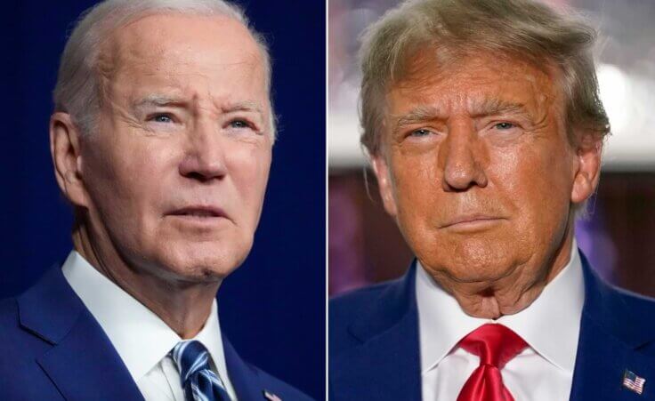 In this combination of photos, President Joe Biden speaks on Aug. 10, 2023, in Salt Lake City, left, and former President Donald Trump speaks on June 13, 2023, in Bedminster, N.J. (AP Photo)