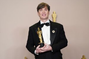 Cillian Murphy poses in the press room with the award for best performance by an actor in a leading role for "Oppenheimer" at the Oscars on Sunday, March 10, 2024, at the Dolby Theatre in Los Angeles. (Photo by Jordan Strauss/Invision/AP) Oppenheimer Best Picture