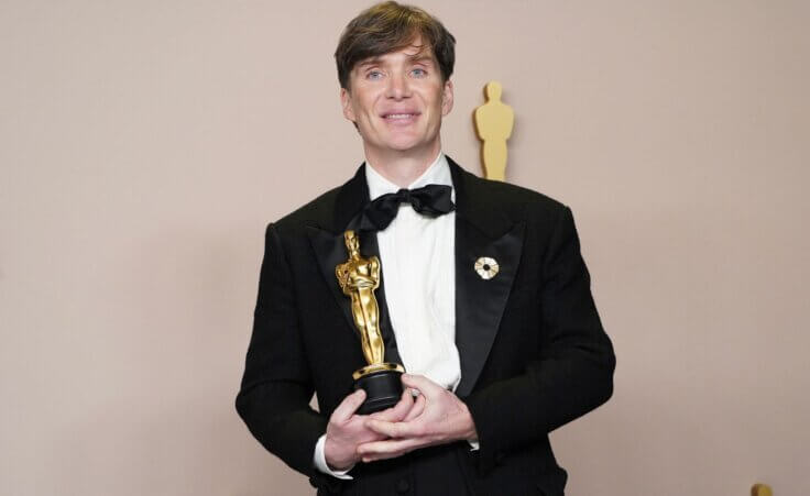 Cillian Murphy poses in the press room with the award for best performance by an actor in a leading role for "Oppenheimer" at the Oscars on Sunday, March 10, 2024, at the Dolby Theatre in Los Angeles. (Photo by Jordan Strauss/Invision/AP) Oppenheimer Best Picture