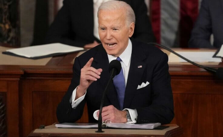 President Joe Biden delivers the State of the Union address to a joint session of Congress at the U.S. Capitol, Thursday March 7, 2024, in Washington. (AP Photo/Andrew Harnik)