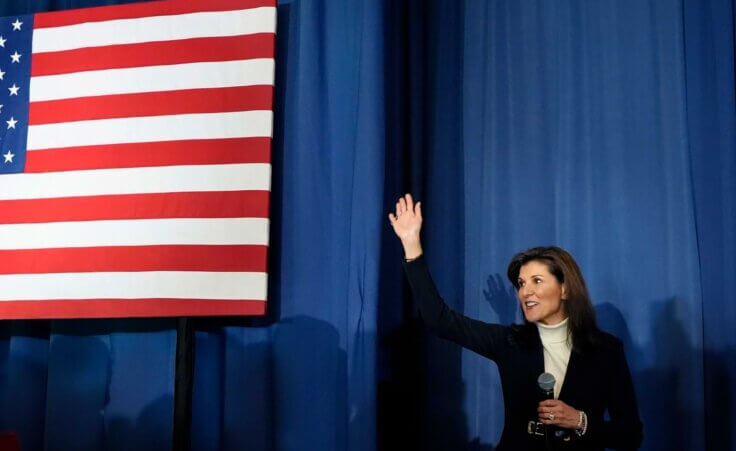 Republican presidential candidate and former UN Ambassador Nikki Haley arrives to speak at a campaign event in South Burlington, Vermont, Sunday, March 3, 2024. (AP Photo/Michael Dwyer)