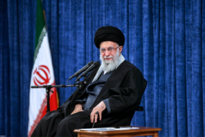 In this photo released by the official website of the office of the Iranian supreme leader, Supreme Leader Ayatollah Ali Khamenei attends a meeting with officials in Tehran, Iran, Wednesday, April 3, 2024. (Office of the Iranian Supreme Leader via AP)