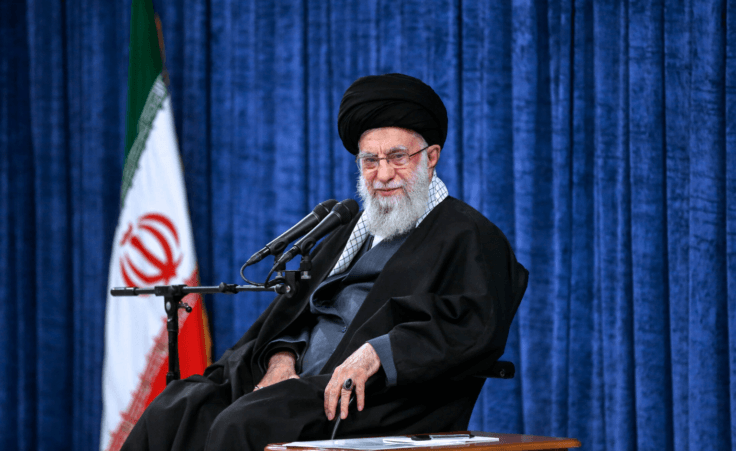 In this photo released by the official website of the office of the Iranian supreme leader, Supreme Leader Ayatollah Ali Khamenei attends a meeting with officials in Tehran, Iran, Wednesday, April 3, 2024. (Office of the Iranian Supreme Leader via AP)