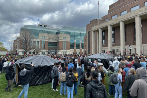 Hundreds of people rallied on the University of Minnesota campus on Tuesday, April 23, 2024, to protest Israel's war with Hamas. Earlier in the day, nine anti-war protesters were arrested as police took down an encampment that organizers said was set up to show solidarity with the people of Gaza and Palestine. Israel-Hamas war protests have created friction at universities across the United States. (AP photo/Mark Vancleave)