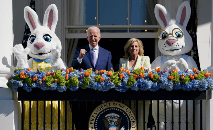 President Joe Biden and first lady Jill Biden stand on the Blue Room Balcony as they participate in the 2023 White House Easter Egg Roll, Monday, April 10, 2023, in Washington. (AP Photo/Evan Vucci). The administration promoted the Transgender Day of Visibility on Easter Sunday.