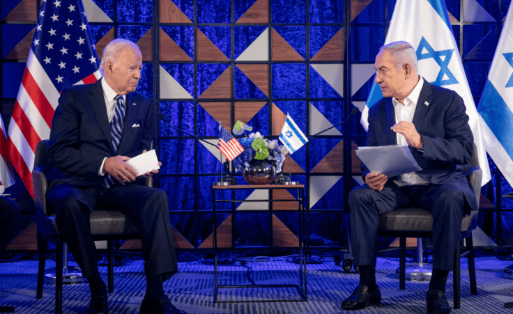 U.S. President Joe Biden, left, meets with Israeli Prime Minister Benjamin Netanyahu, right, to discuss the the war between Israel and Hamas, in Tel Aviv, Israel, on Oct. 18, 2023. Iran proxy war