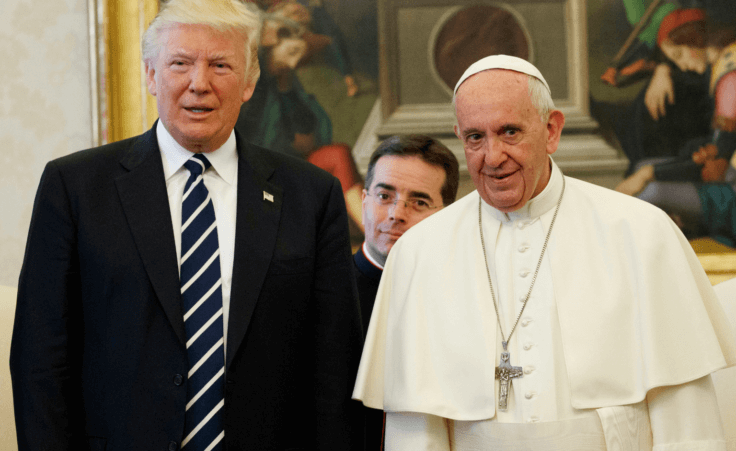 U.S. President Donald Trump stands with Pope Francis during a meeting, Wednesday, May 24, 2017, at the Vatican. (AP Photo/Evan Vucci, Pool)