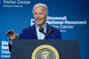 President Joe Biden speaks at the grand opening ceremony for the Stonewall National Monument Visitor Center, Friday, June 28, 2024, in New York. (AP Photo/Evan Vucci)
