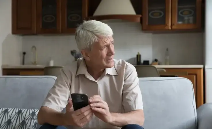 Man getting a concerning message on his mobile phone. Image used to illustrate pig butchering scams. By fizkes/stock.adobe.com