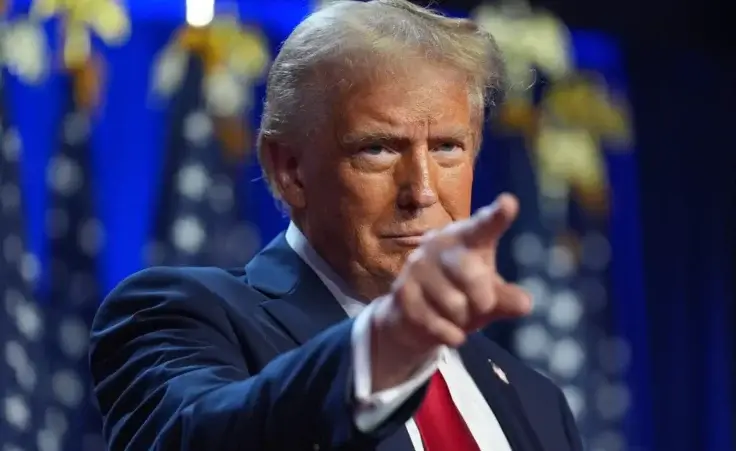 Republican presidential nominee former President Donald Trump arrives at an election night watch party at the Palm Beach Convention Center, Wednesday, Nov. 6, 2024, in West Palm Beach, Fla. (AP Photo/Evan Vucci) Donald Trump victory