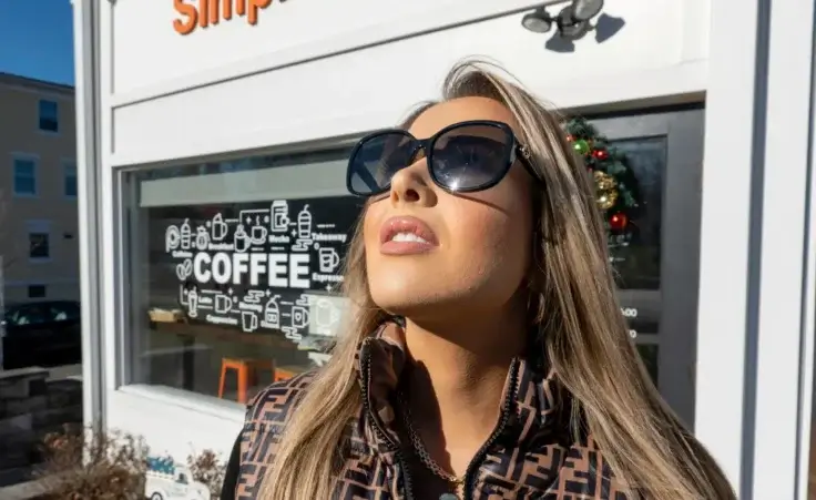 Olivia DeMattio, outside Simple Coffee in Mendham, New Jersey on Thursday, December 12, 2024, is one of many New Jersey residents who have seen large drones at night over their houses and businesses. (AP Photo/Ted Shaffrey)