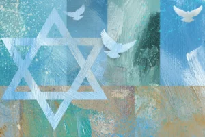 Graphic abstract Star of David background with three doves. By gdarts/stock.adobe.com.