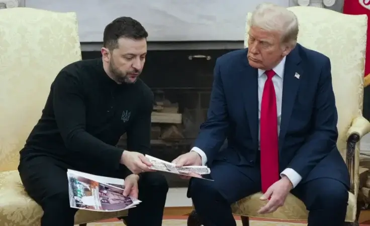 President Donald Trump, right, meets with Ukrainian President Volodymyr Zelenskyy in the Oval Office at the White House, Friday, Feb. 28, 2025, in Washington. (AP Photo/ Mystyslav Chernov) Aid to Ukraine
