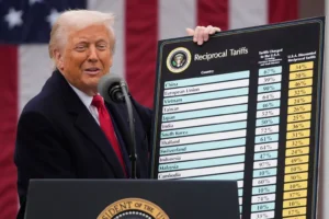 President Donald Trump speaks during an event to announce new tariffs in the Rose Garden at the White House, Wednesday, April 2, 2025, in Washington. (AP Photo/Mark Schiefelbein)