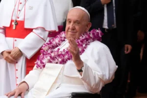 Pope Francis attends an interreligious meeting with young people at the Catholic Junior College in Singapore, Friday, Sept. 13, 2024. (AP Photo/Gregorio Borgia, file)